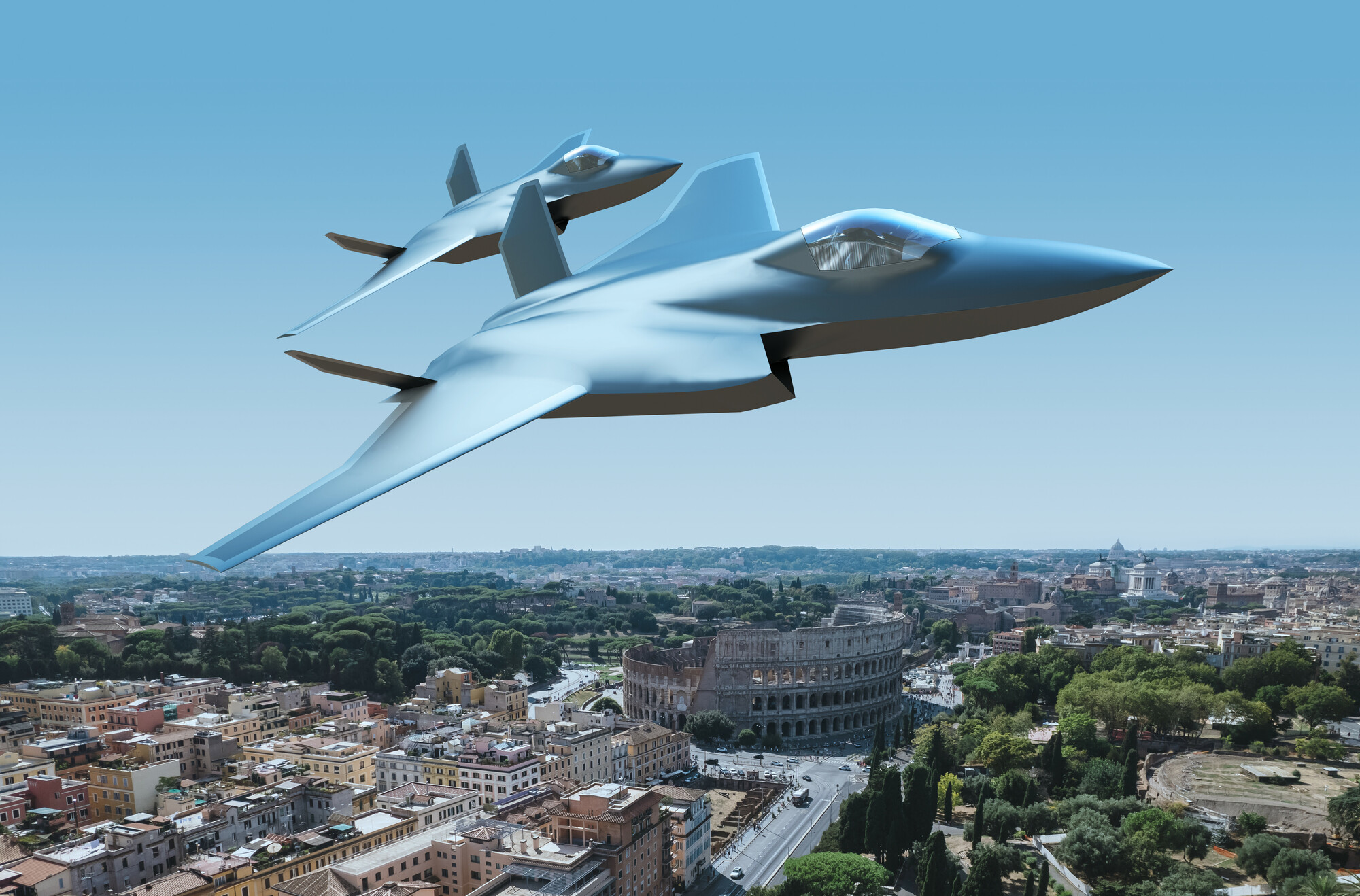 Image shows graphic of future fighter jets flying over Italy.